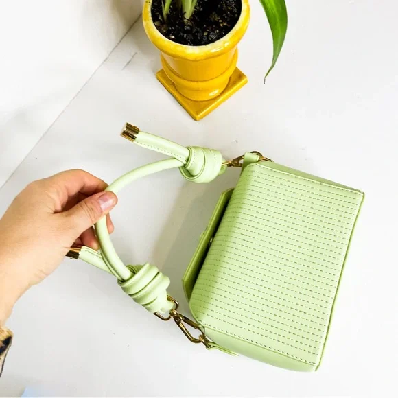 Vegan Leather Pastel Green Stylish Knot-Handle Mini Bag - Picture 2 of 6